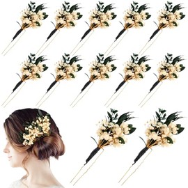 Auiremrti 6 Pieces Hairpins in Baby's Breath Style with Eucalyptus for Weddings, Bridal Parties, Dried Flowers, Accessories, Hairpins for Brides, Women and Girls