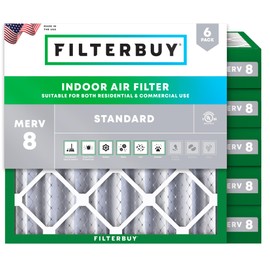 Filterbuy 16x16x4 Air Filter MERV 8 Dust Defense (6-Pack), Pleated HVAC AC Furnace Air Filters Replacement (Actual Size: 15.50 x 15.50 x 3.63 Inches)
