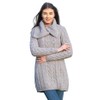 SAOL 100% Irish Merino Wool Women Classic Cable Coat (Grey,