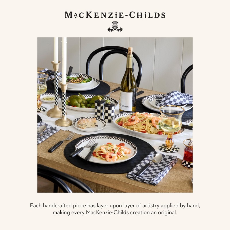 MACKENZIE-CHILDS Faux-Leather Placemat, Decorative Round Table Mat, Black Check