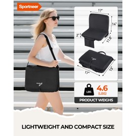 Sportneer Stadium Seats with Back Support: 6 Reclining Positions Bleacher Seat with Carry Handle & Storage Pocket - Folding Bleacher Chairs with Back and Cushion for Sports Outdoors Events, Black