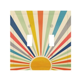 Double Wall Plate Cover Vintage Mid Century 1970 60s Boho Sun Standard 2 Gang Toggle Decorative Light Switch