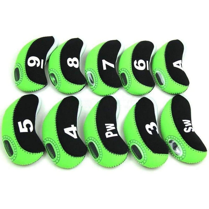 FLTRAD 10Pcs Golf Clubs Iron Head Covers 3-9 A/SW/PW Elastic