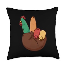 Funny Adult Thanksgiving Tee Shirts Hand Peace Sign Turkey Funny Thanksgiving Mens Womens Kids Throw Pillow, 18x18, Multicolor