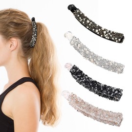 4 Stück banana clip Banana Haarspange mit Perlen und Kristallen banana clip dünnes haar Modischer Vintage Haarklammer Leichte, rutschfeste Bananenspange geeignet für lange feine oder dichte Haare