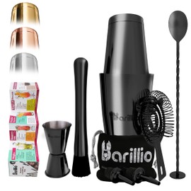 Black Boston Shaker Cocktail Shaker Set | Professional Bartender Kit with Weighted Martini Mixer, Hawthorne Strainer, Jigger, Mojito Muddler, Mixing Spoon & 2 Liquor Pourers……