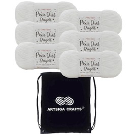 Premier Yarns Pixie Dust Brights White 2096-06 (6-Skeins - Same Dye Lot) Worsted Medium #4 Polyester Yarn for Crocheting and Knitting - Bundle with 1 Artsiga Crafts Project Bag