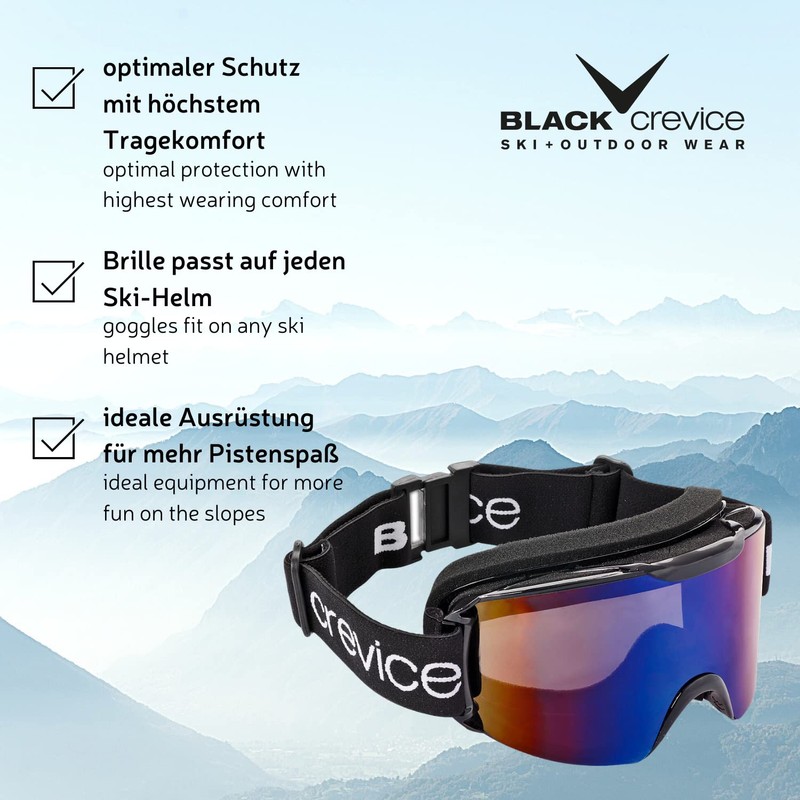 Black Crevice Adult's Ski Goggles, Unisex, Skibrille, black/orange, One Size