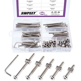 Swpeet - 100 tornillos para cuna, chapado en níquel M6 × 40/50/60/70/80 mm, cabeza hexagonal para cuna, tornillo y tuercas de barril con 1 llave Allen perfecta para muebles, cunas, tornillos de cuna