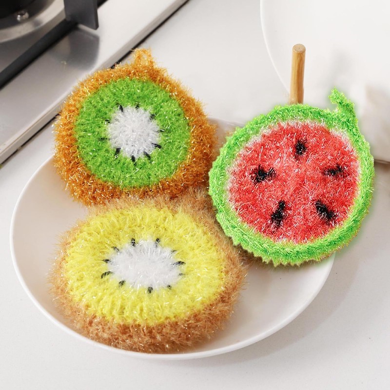 7 Pack Fruit Dish Scrubber Set,Non Scratch Funny Cleaning Sponge