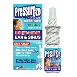 Pressureze All Natural Preservative-Free Sterile Nasal Spray for Children - Fast Relief Nasal Spray - for Sinus Allergies & Congestion | 130 Sprays, 18 ml