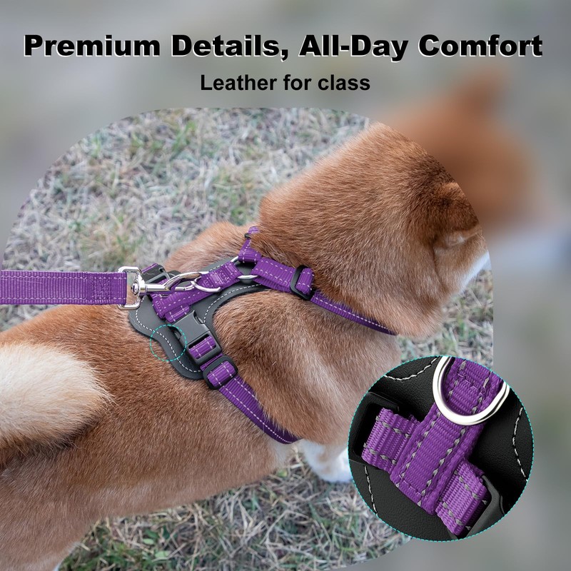 Plutus Pet Adjustable No Pull Dog Harness with Leather Accents,