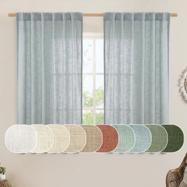 LAMIT Semi Sheer Linen Curtains 54 Inch Length 2 Panels, Greyish Blue Light Filtering Panels Back Tab and Rod Pocket Neutral Drapes for Kitchen/Window/Dining Room, 52 x 54 Inch