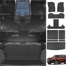 powoq 7Seat Floor Mat Compatible with 2022-2024 Chevy Tahoe/GMC Yukon Trunk Backrest Mat Cargo Liner Replacement for 2022 2023 2024 Chevy Tahoe/GMC Yukon Accessories(Trunk Mat+Backrest Mat+Floor Mat)