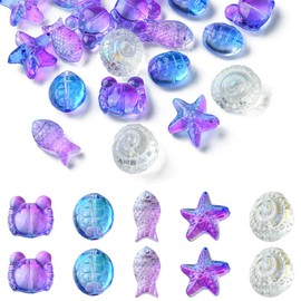 Echoed Elegance Blue Glass Kandi Beads for Jewelry Making Bracelets Colorful Summer Themed Starfish Shell Crab Tortoise Conch Sea Animal Bead Bulk for Necklace Crafts Supplies 25Pcs Purple Kit