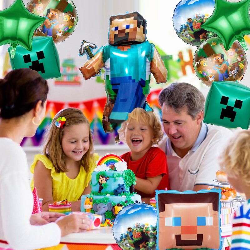 RNHDLY 6th Birthday Party Decorations Boys, 11Pcs Miner Foil Balloons,