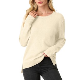 GRECERELLE Women's Fall & Winter Casual Loose Sweater Crewneck Drop Shoulder Long Sleeve Relaxed Fit Pullover Tops, Beige, X-Large