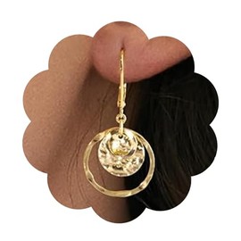 Chunky 14k Gold Plated Lever back Hoops, Textured Disc Dangle Earrings with Secure Closure, Hypoallergenic Beach and Vacation Jewelry, Trendy Statement Accessories., Adjustable size, Stainless Steel