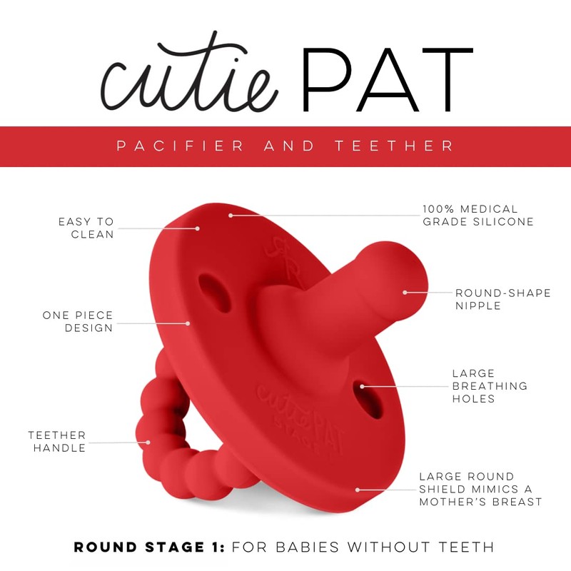Ryan & Rose Cutie PAT Pacifier Teether (Stage 1, Red)