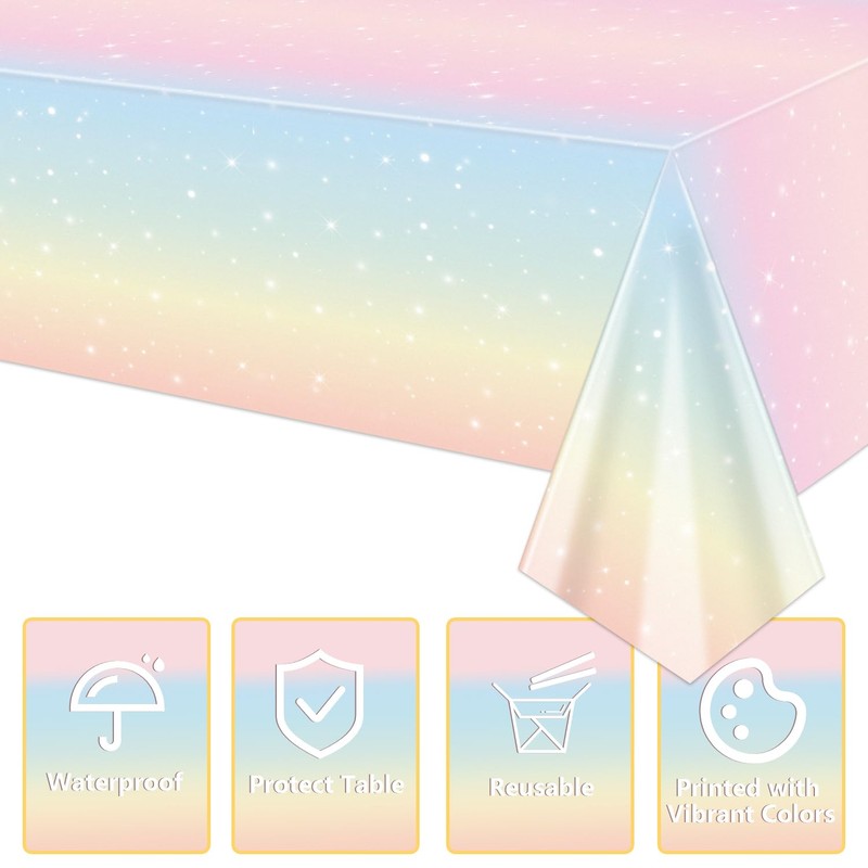 QUERICKY 4 Pack Pastel Rainbow Tablecloths, 220x130cm Rectangle Pastel Rainbow