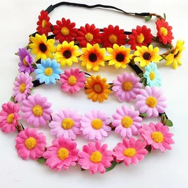 Songholee 12 Pieces Flower Headband Girl Women Daisy， Flower Crown Hippie Floral Wreath Headband for Festival Wedding Bridal Party (12, pcs)