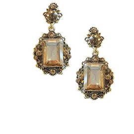 Victorian Art Deco Antique Vintage Retro Style Honey Amber Champagne Citrine Rhinestone Bridal Bridesmaid Wedding Prom Dangle Earrings, regular, Metal, No Gemstone