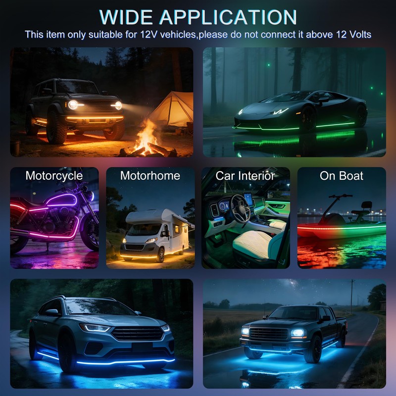 Underglow Light Strip RGB - 4PCS Car Neon Lights Kit