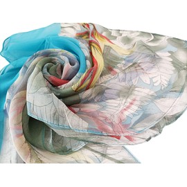 FAIRYGATE Womens Scarves Schal Damen Blau Seidentücher Damen Halstuch Große Schal Blumen Umschlagtuch Umhang Flüge mit Weiches Wraps für Hochzeit Party 64017