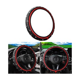 KHGUZ Bling Car Steering Wheel Cover, Non-Slip Elastic Stretch Leather Auto Steering Wheel Protector, Sparkling Diamond Vehicle Decor Accessories for Women Girls, Universal for Vehicles (Red)