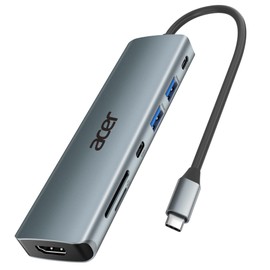 Acer USB C Hub, adaptador USB C a HDMI 7 en 1, divisor multipuerto con carga rápida PD100W, 5 Gbps, 2 puertos USB 3.0, puerto de datos tipo C, lector 