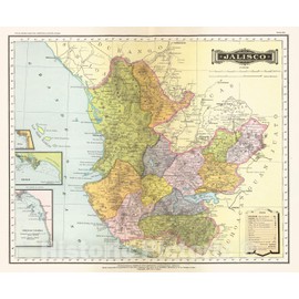 Historic Pictoric Map : Mexico, 1886 Jalisco, Antique Vintage Reproduction : 30in x 24in