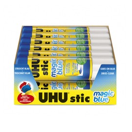 Uhu Colored Glue Stick, 1.41oz Blue, rubs on Blue & Dries Clear, Washable, Solvent Free, Screw on Cap, Pack of 12, 9U 99653