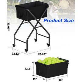 Ardier Tennis Ball Hopper Cart Holds 175 Tennis Balls or 140 Pickleballs, Portable Pickleball Collector Caddy with Wheels, Foldable Baseball Basket Holder for Court Training & Coaching