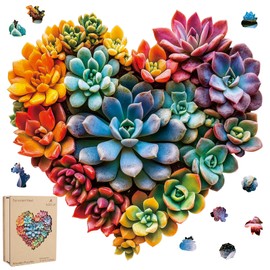 Wooden Puzzles for Adults, Succulent Heart Wooden Jigsaw Puzzles,Plant Unique Shaped Puzzle Gifts for Adults and Kids on Thanksgiving,Challenging Family Puzzle Games(11.8'' x 11.8''-200pcs)