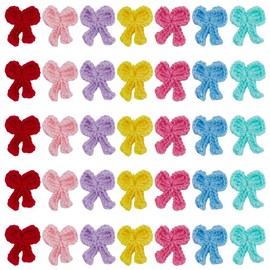 FREEBLOSS Pack of 35 Crochet Applique with Bow for Sewing Handmade Beautiful Crochet Bow 7 Colours Crochet Knitted Handmade Applique Crochet Applique for Clothing Party