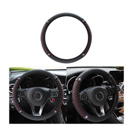 Adunsiaoto Leather Embroidered Colour Diamond Studded Elastic Steering Wheel Cover, Universal Breathable Steering Wheel Cover, Car Decor Accessories for Women, Automotive Accessories(Black/Red)