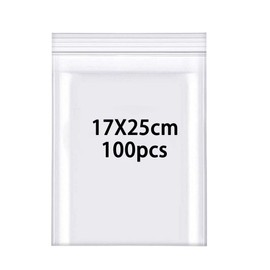 Rshuhx Pack of 100 Zip Bags 170 mm x 250 mm Resealable Waterproof Plastic Bag Sealable Bags Poly Bag with Zip Closure Can Hold Clothes and Shoes Scarf Gloves