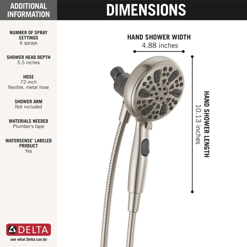 Delta Faucet 6-Spray SureDock Magnetic Shower Head with Handheld Spray,
