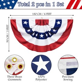 2 Pack USA Pleated Fan Flag, 3 X 6 Feet American US Bunting Flag Patriotic Half Fan Banner Flag Decoration, 4th of July Memorial Day Independence Day Fourth July Outdoor Decor (2 Pack 3x6 Feet)