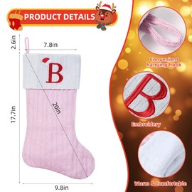 Shgngle - Medias de Navidad de punto rosa personalizadas, 19.5 pulgadas con letras bordadas para decoraciones navideñas y regalo de Navidad (inicial P)