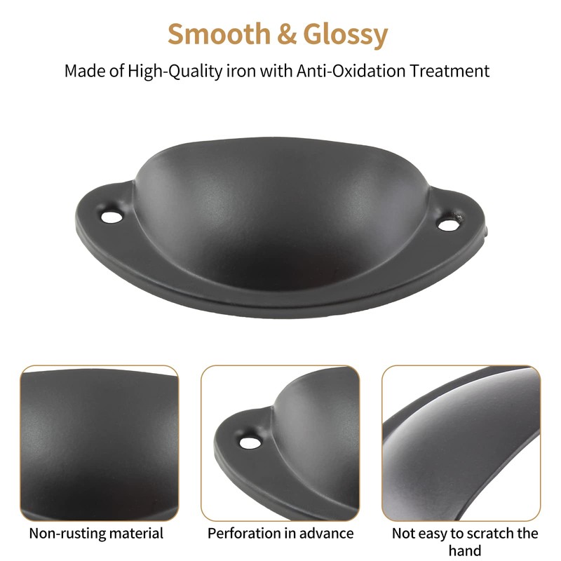 Bivethoi 20 Pack Cabinet Bin Cup Pulls Black Half Moon