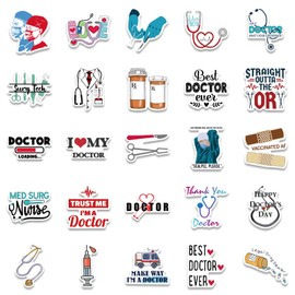 100pcs Doctor Nurse Stickers,Medical Equipment Stickers Healthcare Decals Vinyl Waterproof for Water Bottles Laptop Guitar Skateboard Scrapbook Doctor Appreciation Gifts