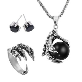 EQLEF Dragon Claw Jewellery Set, Gothic Dragon Claw necklace Alloy/Dragon Stud Earrings/Mens Dragon Ring Gift for Punk Lovers(3 pcs)