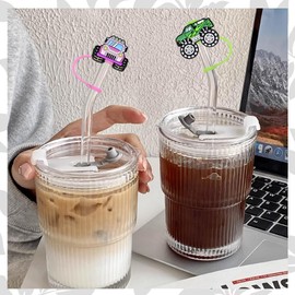 12pcs Monster Truck Reusable Food Grade Silicone Straw Sleeve Caps, Suitable for Party Favor Bags,Birthday Party, Friends Gather Monster Truck Party Favor,Dustproof Soft Straw Covers for 7-8mm Straws