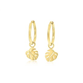 Nuoli® Women's Leaf Hoop Earrings (Diameter: 12 mm) Earrings with Monstera Leaf Pendant for Women and Girls, Stainless Steel, Stainless Steel