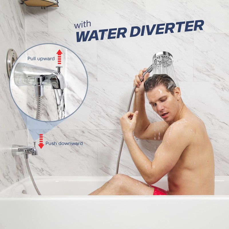 All Metal Tub Spout with Diverter & Integrated Shower Hose
