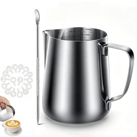 Milk Frother Jug & Latte Art Pen – 350ml Stainless Steel Barista Pitcher