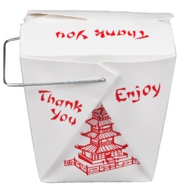 Fold Pak 50 Piece Chinese Take Out Box Set with 25 Bamboo Chopsticks and Handles