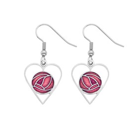 Rennie Mackintosh Inspired Heart 19mm Hook Earrings (Red)