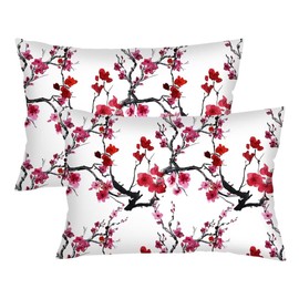 Cherry Blossom Throw Pillow Cover Queen Size Set of 2 Japanese Flowers Blossoms Spring Floral Lumbar Pillow Case Soft Standard Pillow Cases with Zipper Soft Decorative Cushion Covers,20"x30",White